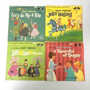 Disney Mary Poppins 45 RPM Records Lot of 4 Spoonful of Sugar Fly A Kite Vintage
